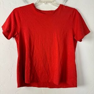 Eileen Fisher Shirt Knit Top Tee Crew‎ Neck Solid Red Orange Short Sleeve Cotton
